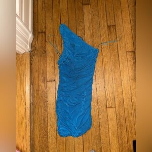 Blue Ruched Mini Dress
